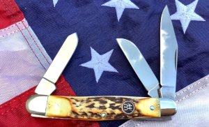 J A Henckels 3 Blade Stockman Knife - Nice Stag Handles- NOS & M/NM