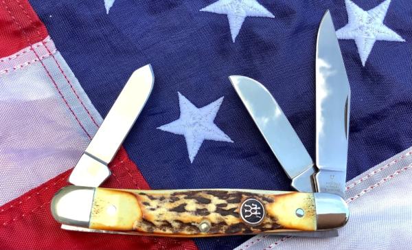 J A Henckels 3 Blade Stockman Knife - Nice Stag Handles- NOS & M/NM