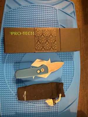 Protech Runt 5 R5101-BLUE Smooth Blue Handle 1.9" Stonewash 20CV Wharncliffe Blade Auto Knife