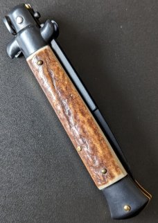 FRANK BELTRAME BLK TACTICAL 23CM 9" BAYONET AUTO IN EUROPEAN STAG HORN...NEW 