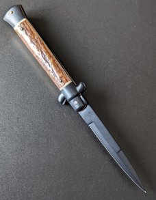 FRANK BELTRAME BLK TACTICAL 23CM 9" BAYONET AUTO IN EUROPEAN STAG HORN...NEW 