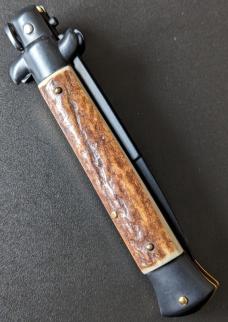 FRANK BELTRAME BLK TACTICAL 23CM 9" BAYONET AUTO IN EUROPEAN STAG HORN...NEW 