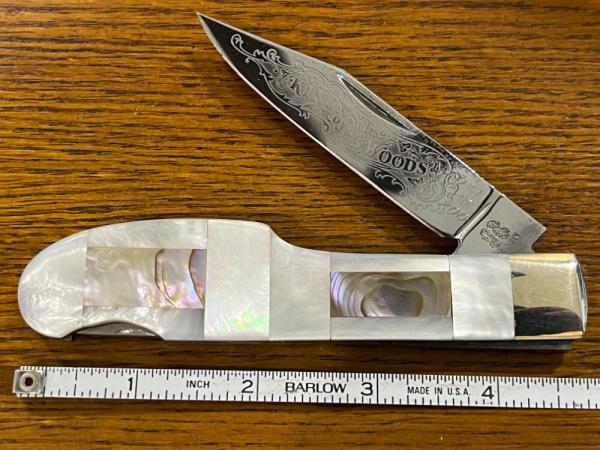Fight'n Rooster Ltd Ed "King of the Woods" Single-Blade Gunstock w/MOP & Abalone Scales SN#083 Germ Fight'n Rooster Ltd Ed "King of the Woods" Single-Blade Gunstock w/MOP & Abalone Scales SN#083 Germ