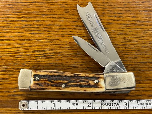 Fight'n Rooster Frank Buster 2-Blade Gunstock Knife w/Stag Scales Germany Fight'n Rooster Frank Buster 2-Blade Gunstock Knife w/Stag Scales Germany