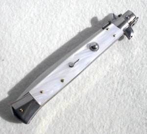 FRANK BELTRAME 11" SWITCHBLADE DAGGER BLADE ACRYLIC WHITE PEARL ITALIAN STILETTO