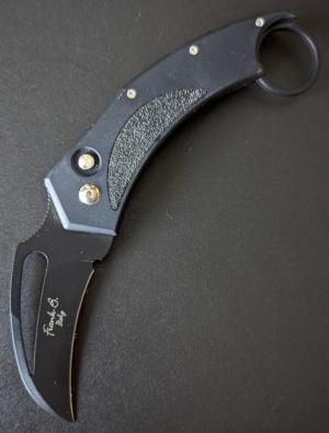  Frank B Beltrame Black Karambit Automatic Coil Spring Knife (2.5" Black Blade)