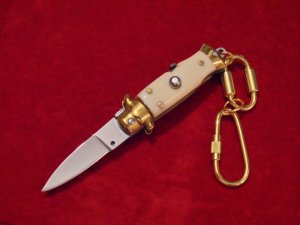 3-3/4" Corpo di Vespa Ivory white handles Brass bolster Stiletto keychain knife
