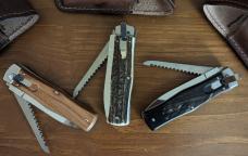 TRIO of Mikov 241 Predator Leverlock Automatic Knives w/Saw, Dark Horn, Stag, Cocobolo 3.75"Polished TRIO of Mikov 241 Predator Leverlock Automatic Knives w/Saw, Dark Horn, Stag, Cocobolo 3.75"Polished