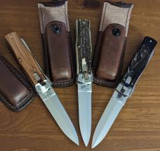 TRIO of Mikov 241 Predator Leverlock Automatic Knives w/Saw, Dark Horn, Stag, Cocobolo 3.75"Polished TRIO of Mikov 241 Predator Leverlock Automatic Knives w/Saw, Dark Horn, Stag, Cocobolo 3.75"Polished