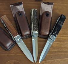 TRIO of Mikov 241 Predator Leverlock Automatic Knives w/Saw, Dark Horn, Stag, Cocobolo 3.75"Polished TRIO of Mikov 241 Predator Leverlock Automatic Knives w/Saw, Dark Horn, Stag, Cocobolo 3.75"Polished