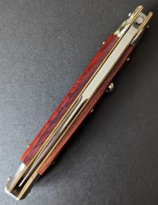 RED DOT 28cm/11inch ITALIAN STILETTO 5mm KICK SPRING BAYONET IN COCOBOLO WOOD RED DOT 28cm/11inch ITALIAN STILETTO 5mm KICK SPRING BAYONET IN COCOBOLO WOOD