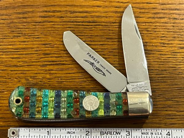 Parker Cut. Co. 1980's 2-Blade Bullet Trapper w/Multi-Color Sparkle Scales Japan Parker Cut. Co. 1980's 2-Blade Bullet Trapper w/Multi-Color Sparkle Scales Japan