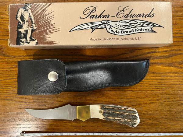Parker-Edwards Trailing Point Hunting Knife w/Stainless Steel Blade & Stag Scales A175SS Parker-Edwards Trailing Point Hunting Knife w/Stainless Steel Blade & Stag Scales A175SS