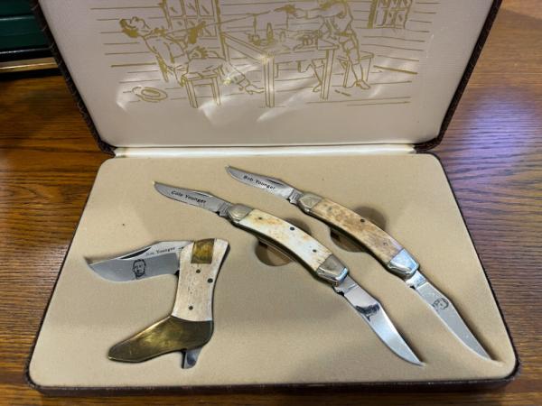 Parker Cut. Co. "The Gunfighters IV -- The Youngers" Limited Ed Matched 3-Knife Set Japan SN#454 Parker Cut. Co. "The Gunfighters IV -- The Youngers" Limited Ed Matched 3-Knife Set Japan SN#454