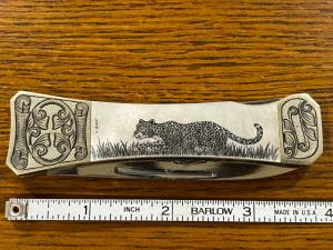 Parker Cut. Co. Desperado Scrimshawed Single-Blade Lockback Knife w/MOP Scales & Engraved Bolsters