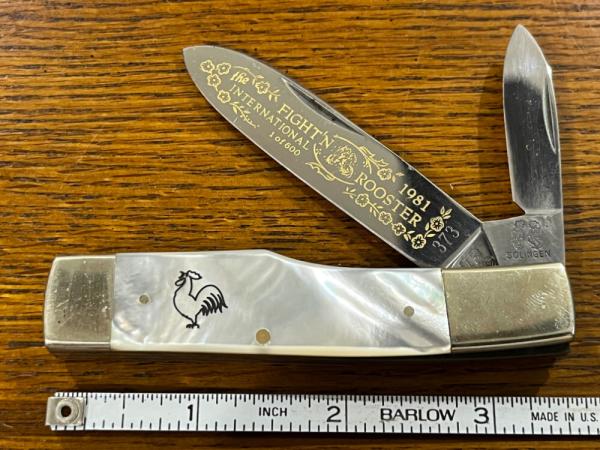 Fight'n Rooster Ltd Ed 1981 International Cutlery Club Gunstock Knife w/MOP Scales SN#373 Germany Fight'n Rooster Ltd Ed 1981 International Cutlery Club Gunstock Knife w/MOP Scales SN#373 Germany