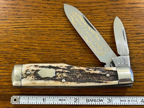 Fight'n Rooster Frank Buster Ltd Ed 1979 Palmetto Cutlery Club 2-Blade Gunstock Knife w/Stag Scales Fight'n Rooster Frank Buster Ltd Ed 1979 Palmetto Cutlery Club 2-Blade Gunstock Knife w/Stag Scales