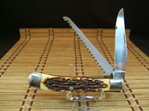 SCHRADE 97OT BUZZSAW TRAPPER U.S.A. MADE OLDER VINTAGE USED FOLDING DOUBLE BLADE POCKET KNIFE     