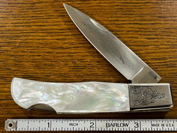 Parker Spearpoint Lockback Knife w/MOP Scales & Engraved Bolsters Parker Spearpoint Lockback Knife w/MOP Scales & Engraved Bolsters