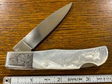 Parker Spearpoint Lockback Knife w/MOP Scales & Engraved Bolsters Parker Spearpoint Lockback Knife w/MOP Scales & Engraved Bolsters