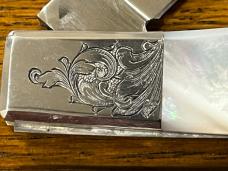 Parker Spearpoint Lockback Knife w/MOP Scales & Engraved Bolsters Parker Spearpoint Lockback Knife w/MOP Scales & Engraved Bolsters