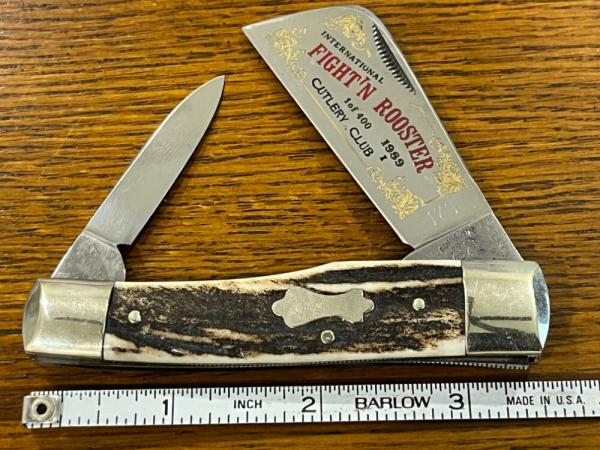 Fight'n Rooster Ltd Ed 1989 International Cutlery Club Gunstock Knife w/Stag Scales SN#179 Germany Fight'n Rooster Ltd Ed 1989 International Cutlery Club Gunstock Knife w/Stag Scales SN#179 Germany