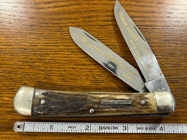 Fight'n Rooster Ltd Ed 1981 "Great State of Wilkes" 2-Blade Trapper Knife w/Stag Scales SN#098 Germa Fight'n Rooster Ltd Ed 1981 "Great State of Wilkes" 2-Blade Trapper Knife w/Stag Scales SN#098 Germa