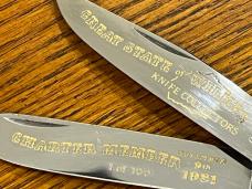 Fight'n Rooster Ltd Ed 1981 "Great State of Wilkes" 2-Blade Trapper Knife w/Stag Scales SN#098 Germa Fight'n Rooster Ltd Ed 1981 "Great State of Wilkes" 2-Blade Trapper Knife w/Stag Scales SN#098 Germa