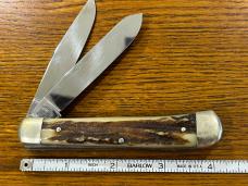 Fight'n Rooster Ltd Ed 1981 "Great State of Wilkes" 2-Blade Trapper Knife w/Stag Scales SN#098 Germa Fight'n Rooster Ltd Ed 1981 "Great State of Wilkes" 2-Blade Trapper Knife w/Stag Scales SN#098 Germa