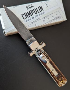AGA CAMPOLIN DAMASCUS MINI DOMINUS IN STAG HORN NIB 