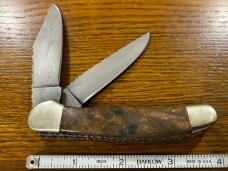 Parker-Brothers 2-Blade Damascus Copperhead Knife w/Burled Wood Scales & Custom Filework Parker-Brothers 2-Blade Damascus Copperhead Knife w/Burled Wood Scales & Custom Filework