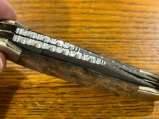 Parker-Brothers 2-Blade Damascus Copperhead Knife w/Burled Wood Scales & Custom Filework Parker-Brothers 2-Blade Damascus Copperhead Knife w/Burled Wood Scales & Custom Filework