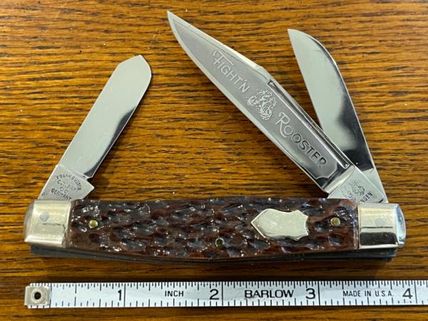 Fight'n Rooster Frank Buster Pre-1982 3-Blade Stockman Knife w/Pick Bone Scales Germany Fight'n Rooster Frank Buster Pre-1982 3-Blade Stockman Knife w/Pick Bone Scales Germany