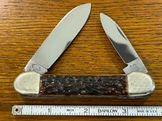 Fight'n Rooster Frank Buster Pre-1982 2-Blade Canoe Knife w/Pick Bone Scales & Etched Bolsters Germa Fight'n Rooster Frank Buster Pre-1982 2-Blade Canoe Knife w/Pick Bone Scales & Etched Bolsters Germa