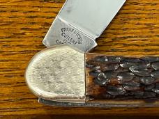 Fight'n Rooster Frank Buster Pre-1982 2-Blade Canoe Knife w/Pick Bone Scales & Etched Bolsters Germa Fight'n Rooster Frank Buster Pre-1982 2-Blade Canoe Knife w/Pick Bone Scales & Etched Bolsters Germa