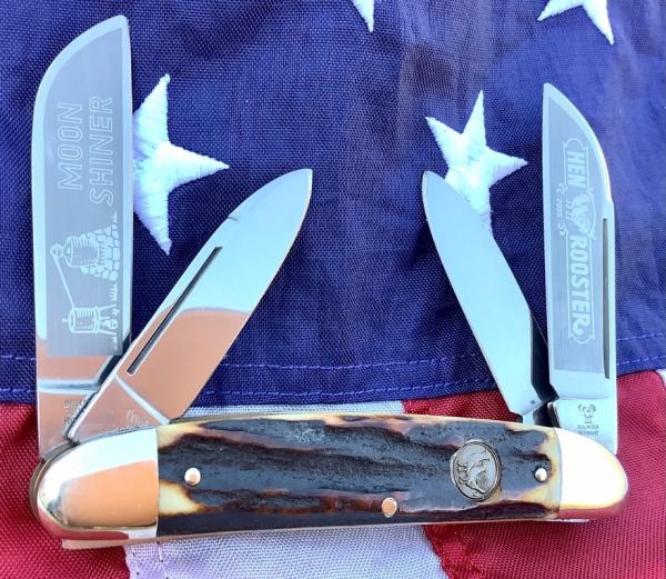 Hen & Rooster -Bertram Cutlery 2009 Large “Moon Shiner” Congress w/ Super Fat Stag Handles Hen & Rooster -Bertram Cutlery 2009 Large “Moon Shiner” Congress w/ Super Fat Stag Handles