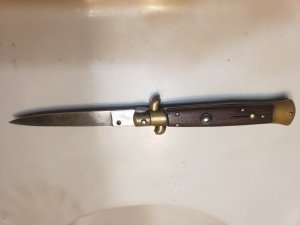 Nice 9" Older Frank Beltrame Switchblade with Rose Wood Scales 