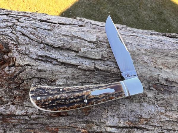 BENINI - FACAS CUSTOM CPM 154 BLADE STEEL STAG HANDLE FOLDING HUNTER **VERY NICE BUILD**