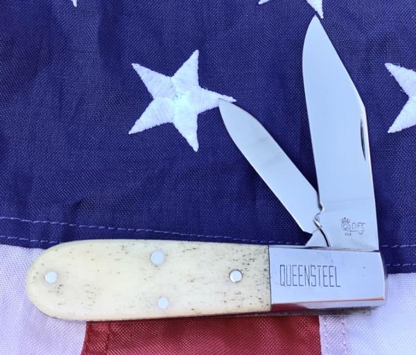 Queen Barlow Knife w/ Nice Natural Bone Handles -NOS & NM Queen Barlow Knife w/ Nice Natural Bone Handles -NOS & NM