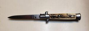 Nice 7" Older Rostfrei Switchblade with Stag Scales 