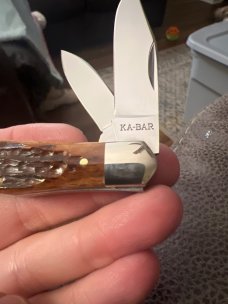 KA-BAR /UNION Cutlery USA HMP 1989 Beautiful Dark Brown Bone Handle With Two Blades New In Box