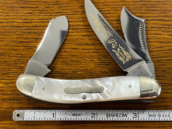 Fight'n Rooster Frank Buster "Captain's Rooster" 3-Blade Sowbelly Stockman Knife w/MOP Scales German Fight'n Rooster Frank Buster "Captain's Rooster" 3-Blade Sowbelly Stockman Knife w/MOP Scales German