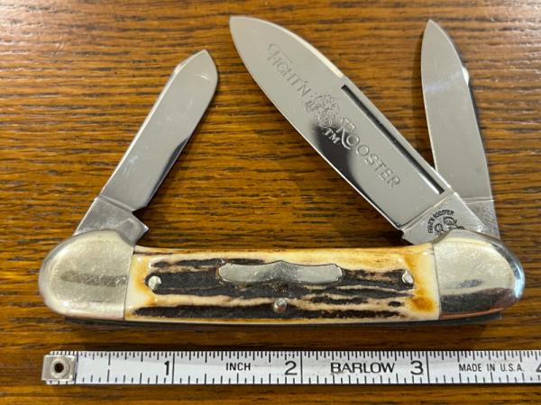 Fight'n Rooster Frank Buster 3-Blade Canoe Knife w/Stag Scales Germany Fight'n Rooster Frank Buster 3-Blade Canoe Knife w/Stag Scales Germany