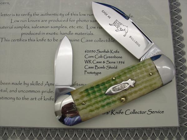 Case XX Classic Sunfish/Toenail Green Corn Cob Bone Prototype Knife With Bulldog EtchRARE Case XX Classic Sunfish/Toenail Green Corn Cob Bone Prototype Knife With Bulldog EtchRARE
