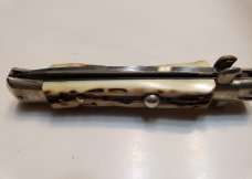 Older 9" Rostfrei Import Red Dot Stag Horn Switchblade 