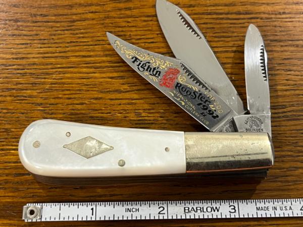 Fight'n Rooster Ltd Ed 1992 International Cutlery Club 3-Blade Barlow Knife w/Stag Scales SN#174 Ger Fight'n Rooster Ltd Ed 1992 International Cutlery Club 3-Blade Barlow Knife w/Stag Scales SN#174 Ger