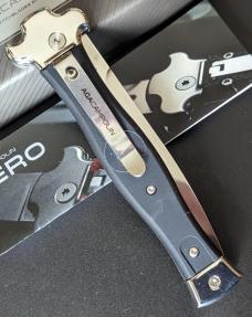 AGA Campolin Zero Dagger Leverlock Automatic Knife Black Coated Alum., 3.75 polished Dagger Blade 