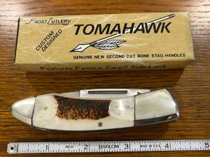 Frost Cutlery SL-1 Tomahawk Spearpoint Cargill Side-Lock Knife w/New Second Cut Stag Scales Japan