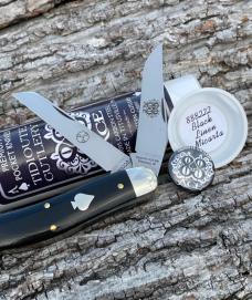 GEC ** TIDIOUTE CUTLERY 888222 BLACK LINEN MICARTA ACE OF SPADE SHIELD 1095 CARBON BAYOU TRAPPER GEC ** TIDIOUTE CUTLERY 888222 BLACK LINEN MICARTA ACE OF SPADE SHIELD 1095 CARBON BAYOU TRAPPER