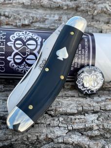 GEC ** TIDIOUTE CUTLERY 888222 BLACK LINEN MICARTA ACE OF SPADE SHIELD 1095 CARBON BAYOU TRAPPER GEC ** TIDIOUTE CUTLERY 888222 BLACK LINEN MICARTA ACE OF SPADE SHIELD 1095 CARBON BAYOU TRAPPER
